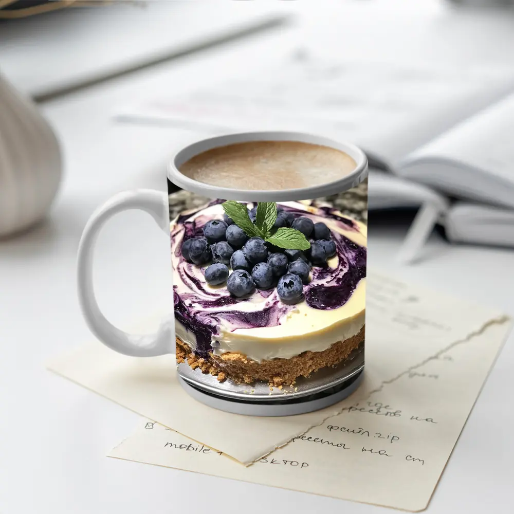 Blueberry Swirl Cheesecake Fresh Mint Topping – Mugs