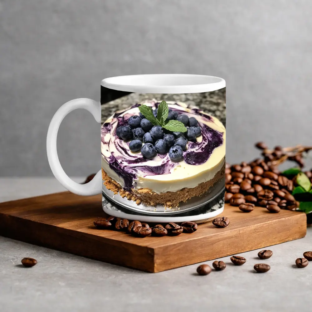Blueberry Swirl Cheesecake Fresh Mint Topping – Mugs