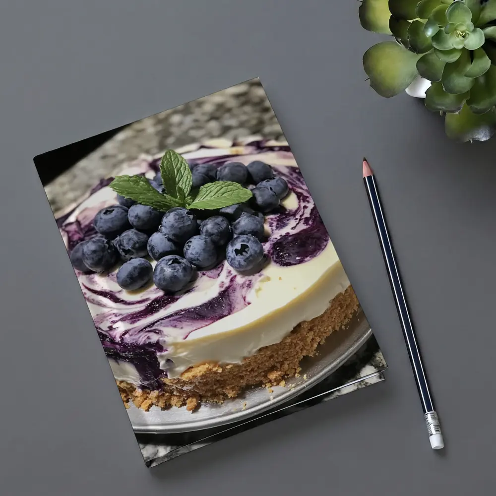 Blueberry Swirl Cheesecake Fresh Mint Topping – Notebooks