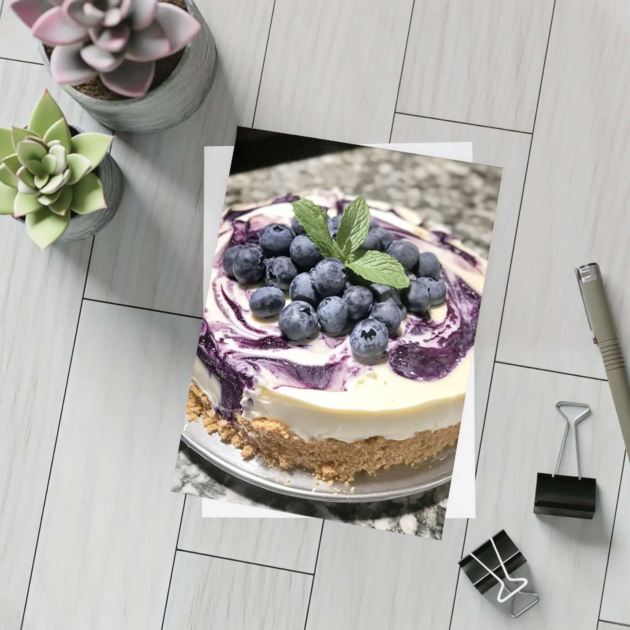 Blueberry Swirl Cheesecake Fresh Mint Topping – Postcards