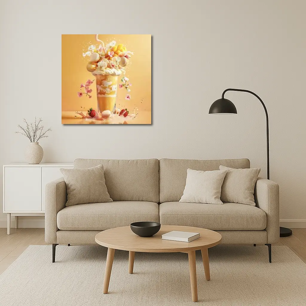 Mango Milkshake With Macarons And Flowers – Wall Art