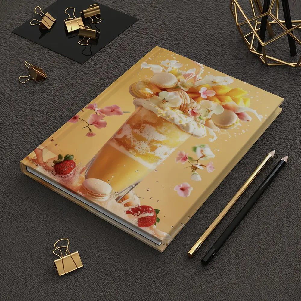 Mango Milkshake With Macarons And Flowers – Notebooks