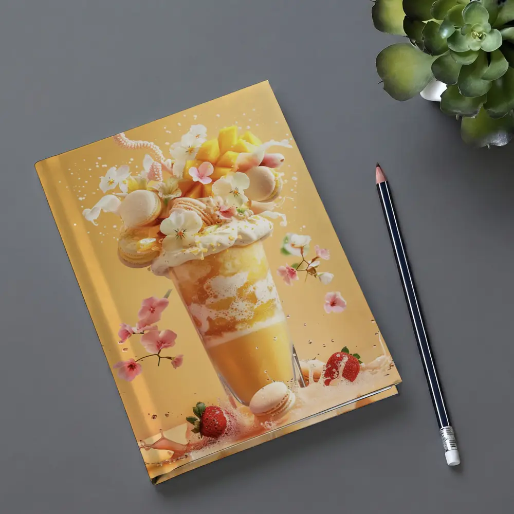 Mango Milkshake With Macarons And Flowers – Notebooks