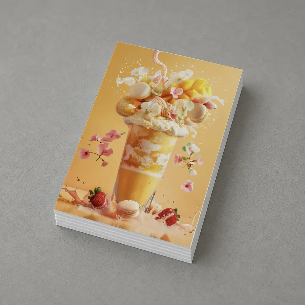 Mango Milkshake With Macarons And Flowers – Postcards
