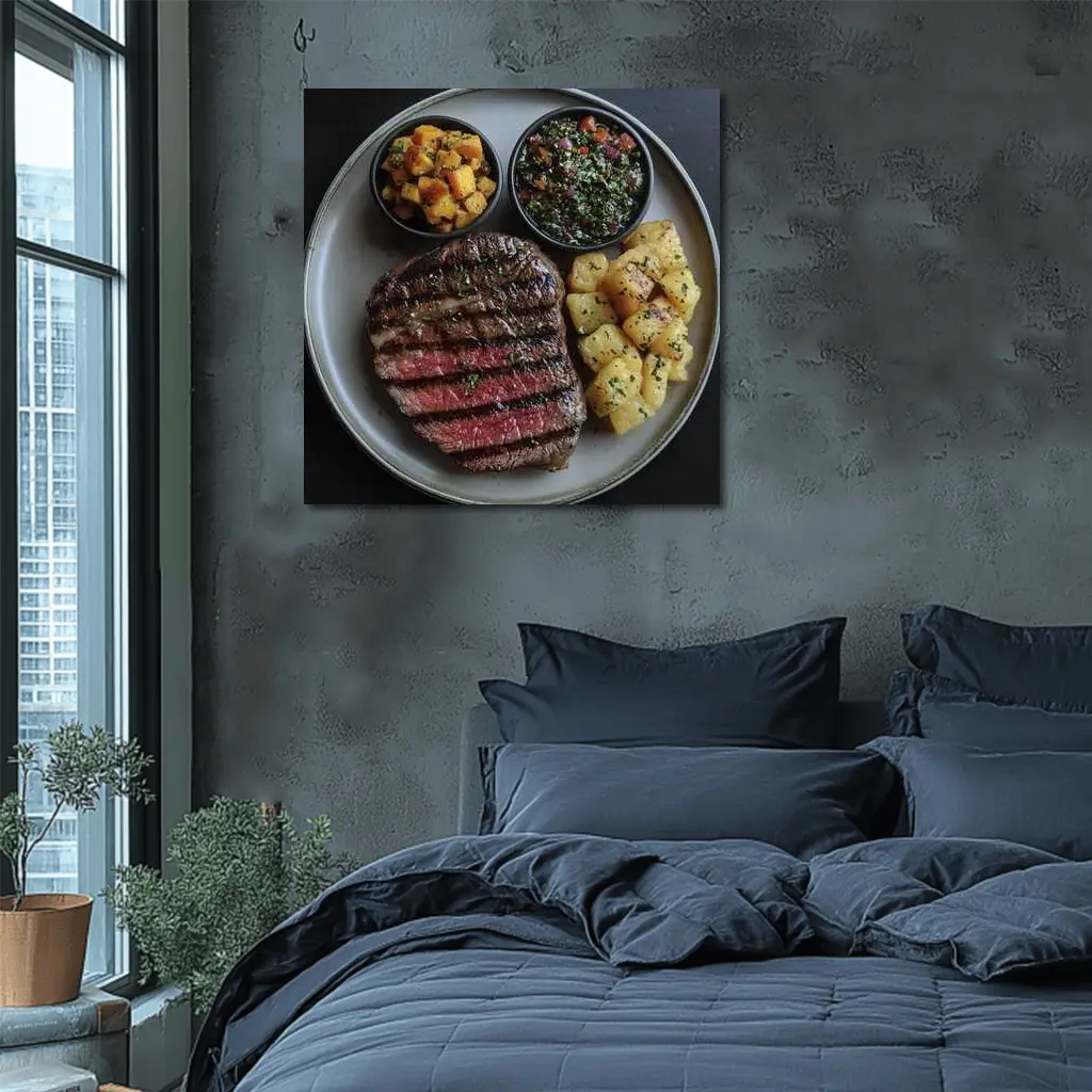 Grilled Steak Plate With Chimichurri And Potatoes – Wall Art