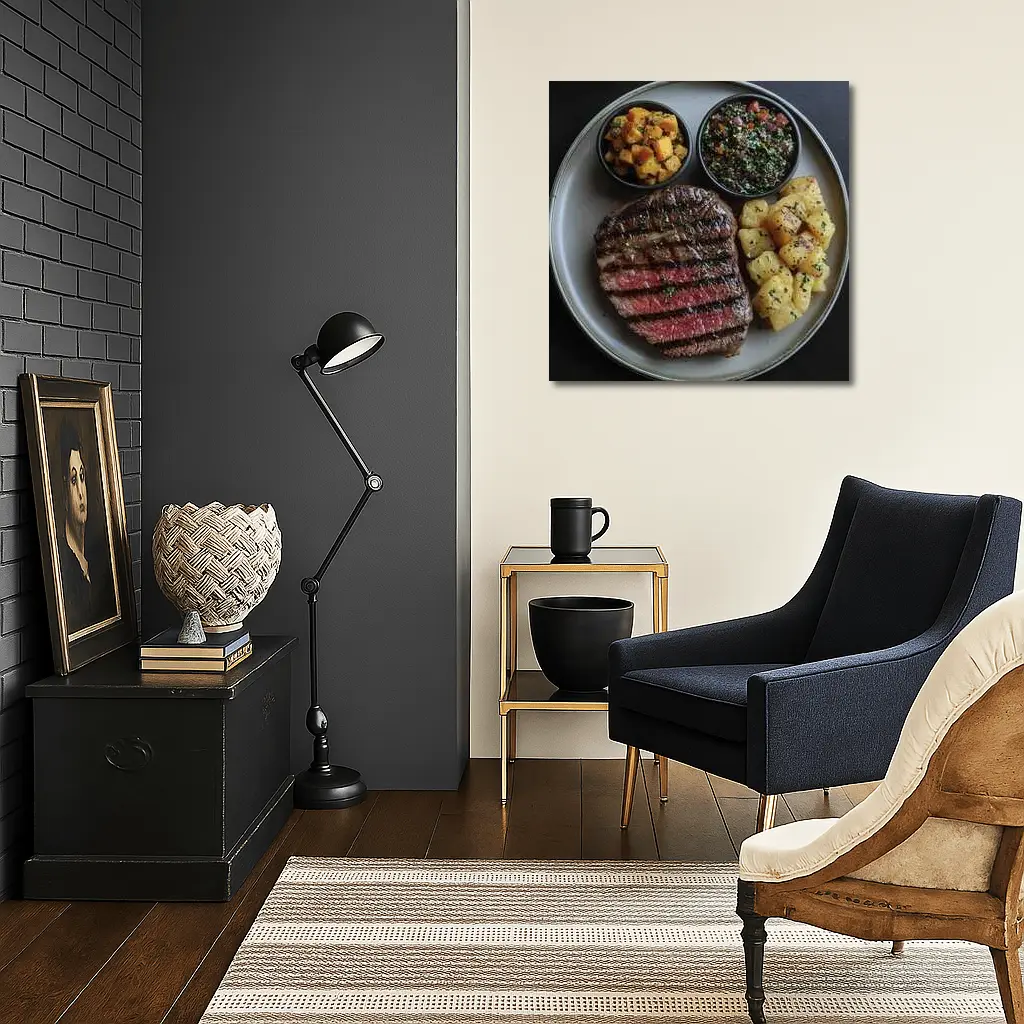 Grilled Steak Plate With Chimichurri And Potatoes – Wall Art