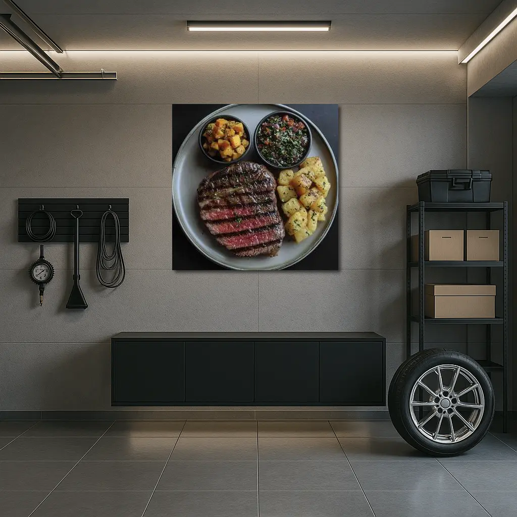 Grilled Steak Plate With Chimichurri And Potatoes – Wall Art