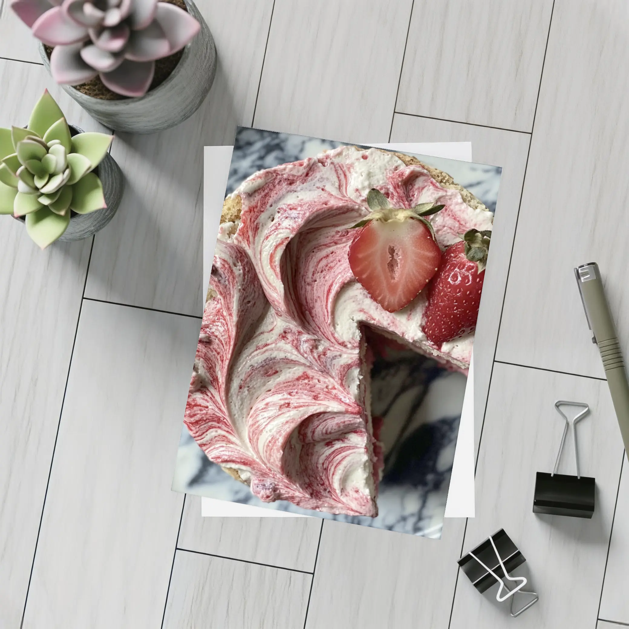 Strawberry Swirl Cheesecake Marble Background – Postcards