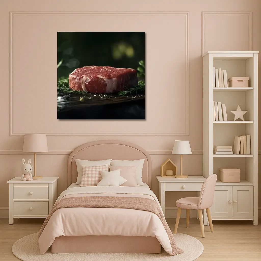 Raw Beef Filet on Dark Wooden Board – Wall Art