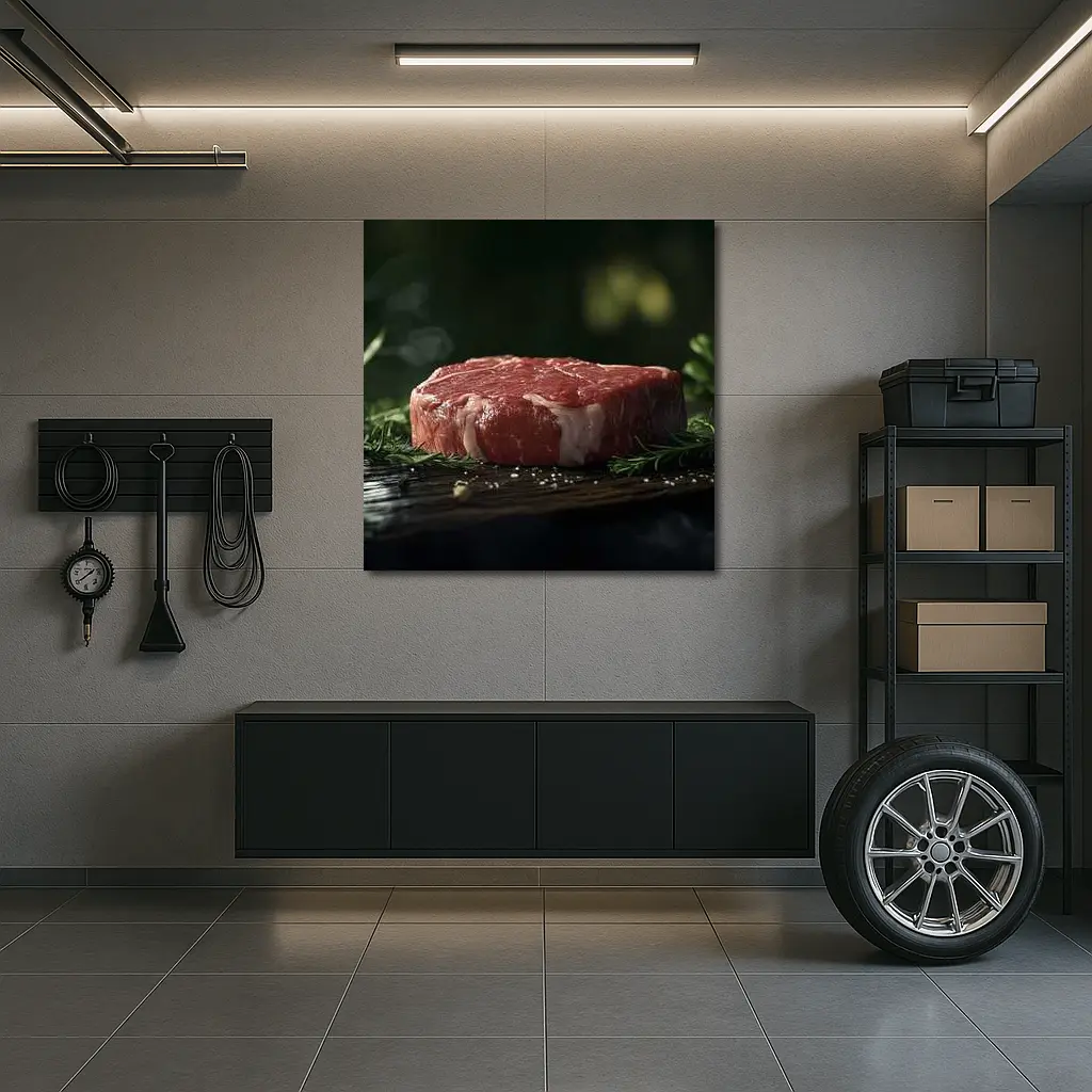 Raw Beef Filet on Dark Wooden Board – Wall Art