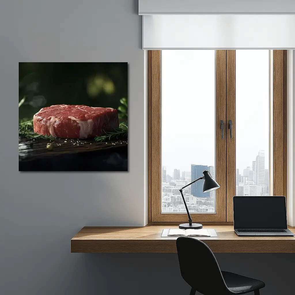 Raw Beef Filet on Dark Wooden Board – Wall Art