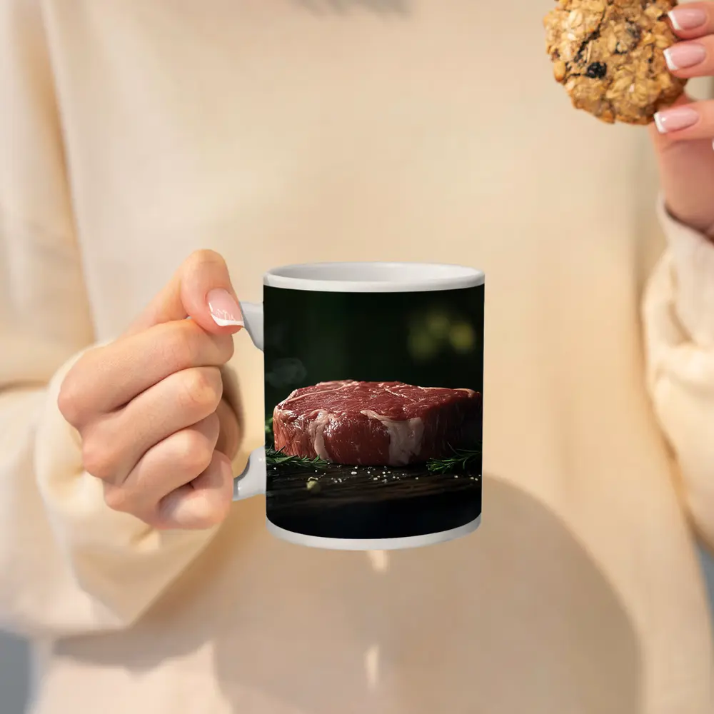 Raw Beef Filet on Dark Wooden Board – Mugs