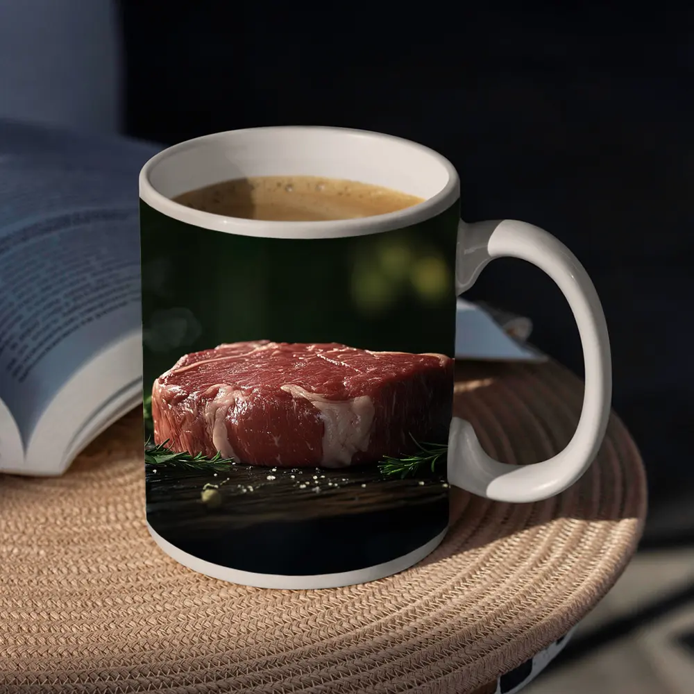 Raw Beef Filet on Dark Wooden Board – Mugs