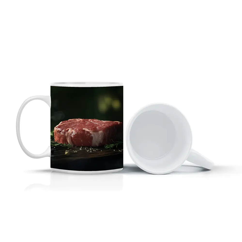 Raw Beef Filet on Dark Wooden Board – Mugs