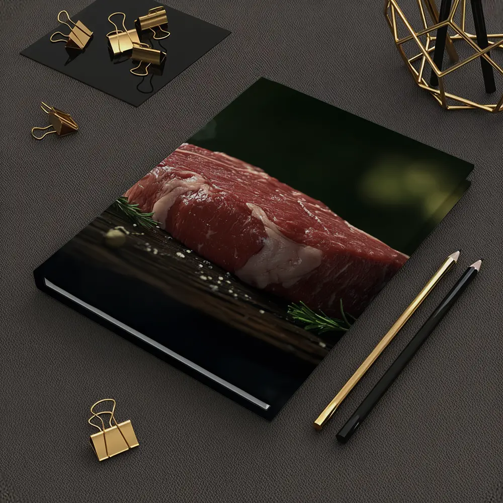 Raw Beef Filet on Dark Wooden Board – Notebooks
