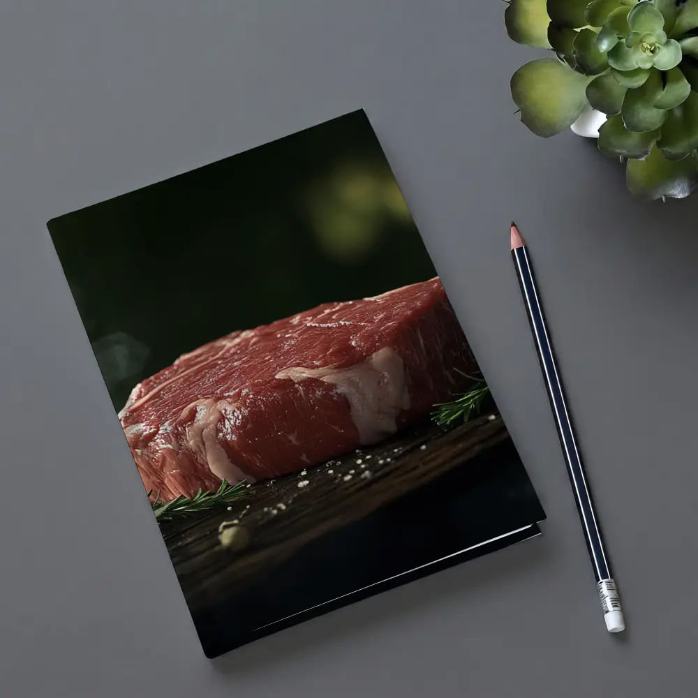 Raw Beef Filet on Dark Wooden Board – Notebooks