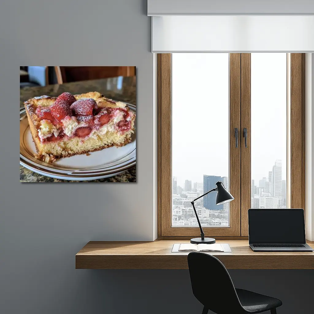 Strawberry Cream Cake Slice On Plate – Wall Art