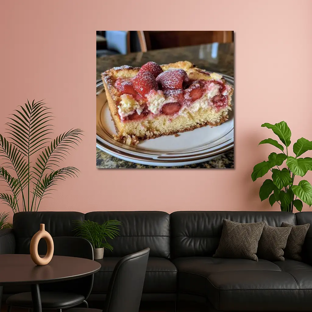 Strawberry Cream Cake Slice On Plate – Wall Art