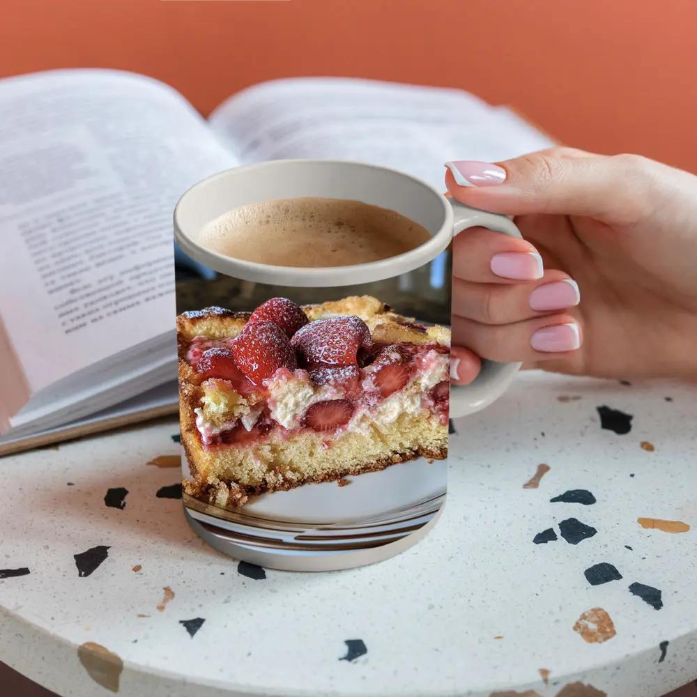 Strawberry Cream Cake Slice On Plate – Mugs