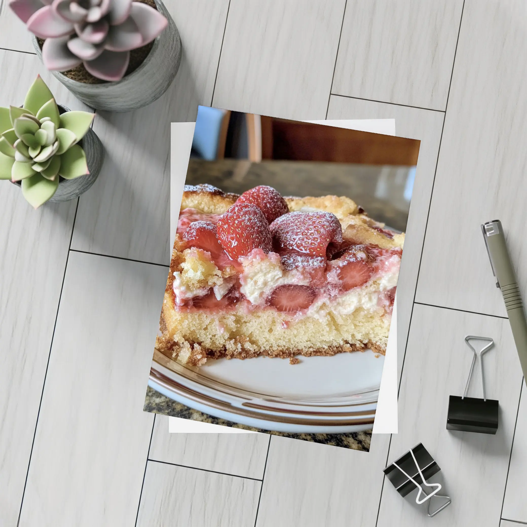 Strawberry Cream Cake Slice On Plate – Postcards