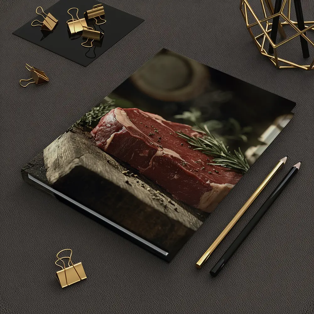 Raw Ribeye Steak Rustic Wooden Board Herbs – Notebooks