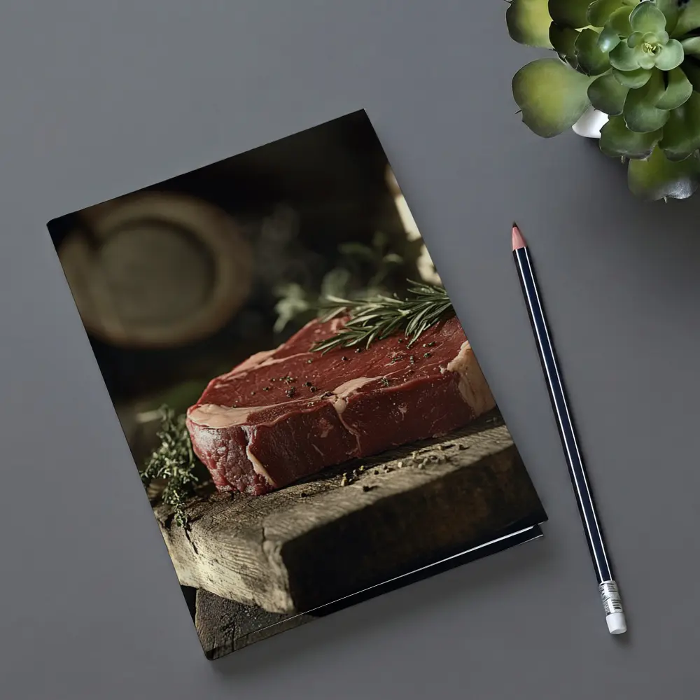 Raw Ribeye Steak Rustic Wooden Board Herbs – Notebooks