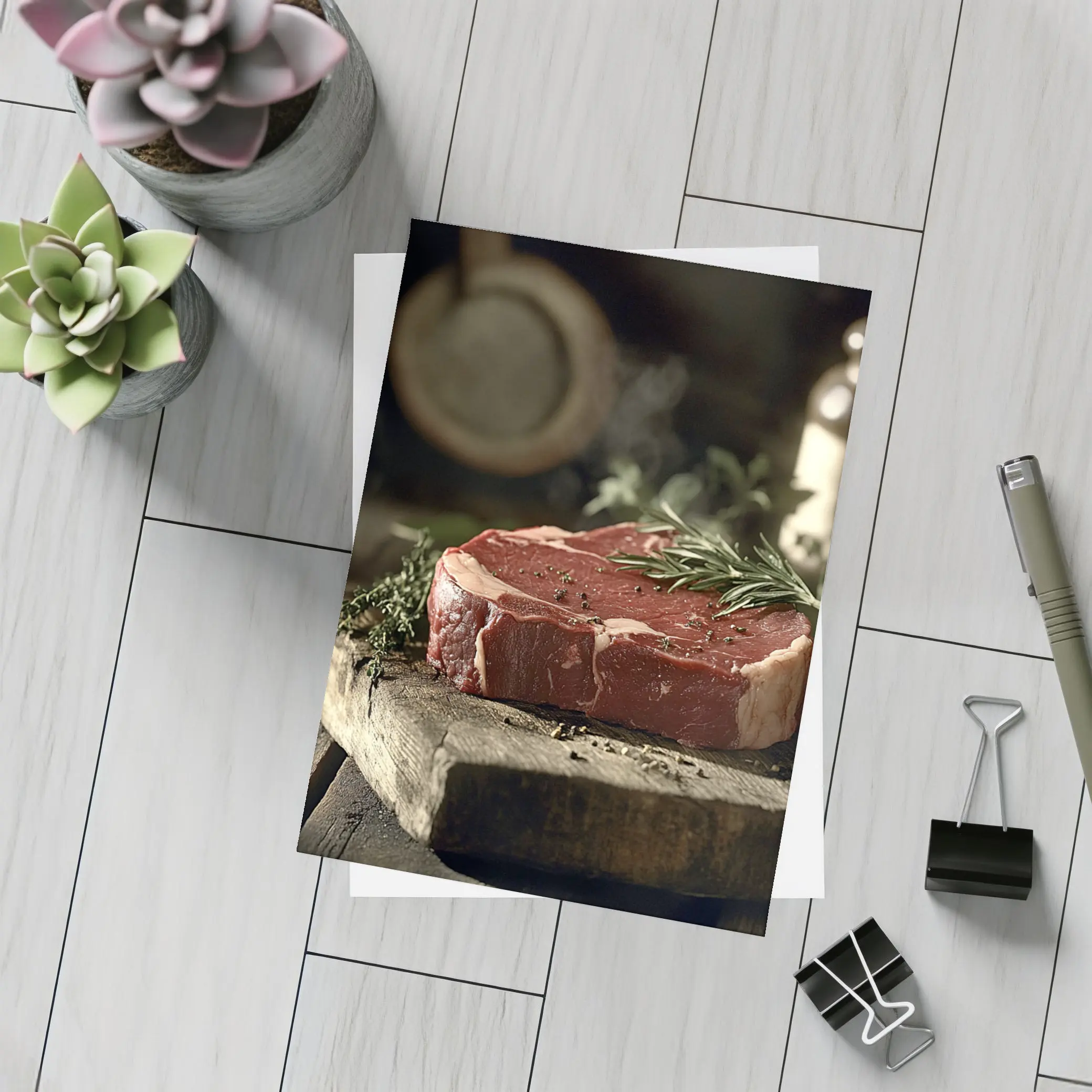 Raw Ribeye Steak Rustic Wooden Board Herbs – Postcards