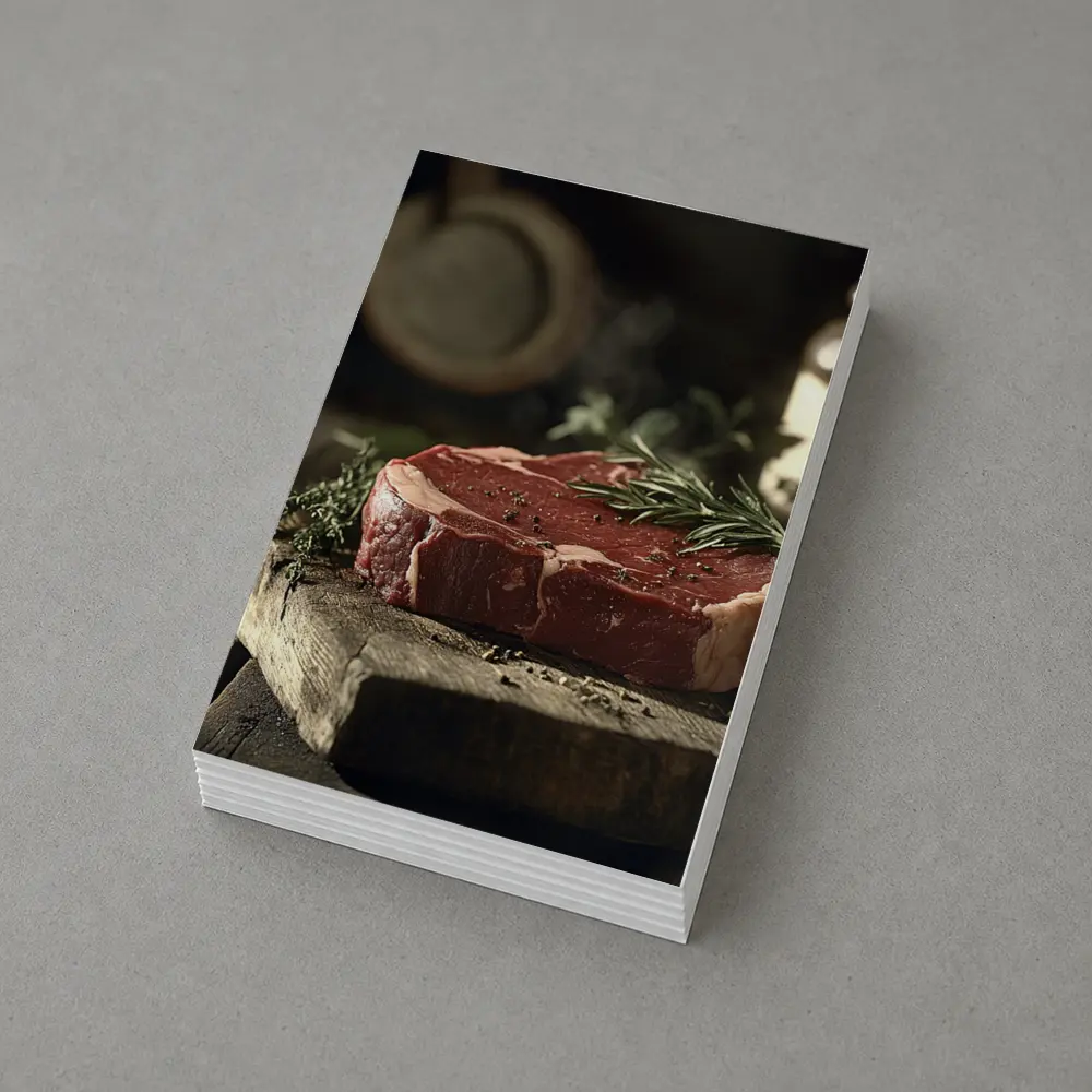 Raw Ribeye Steak Rustic Wooden Board Herbs – Postcards