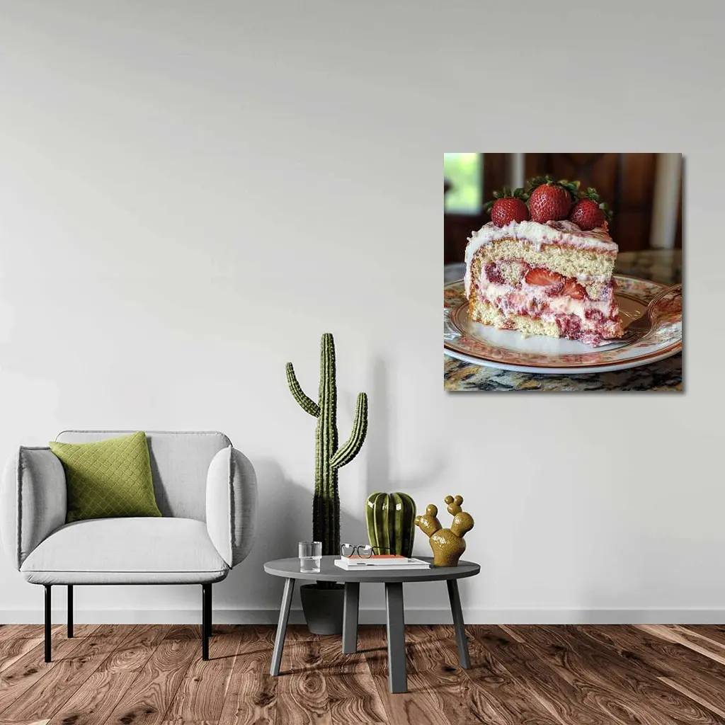 Strawberry Cream Cake Slice Floral Plate – Wall Art