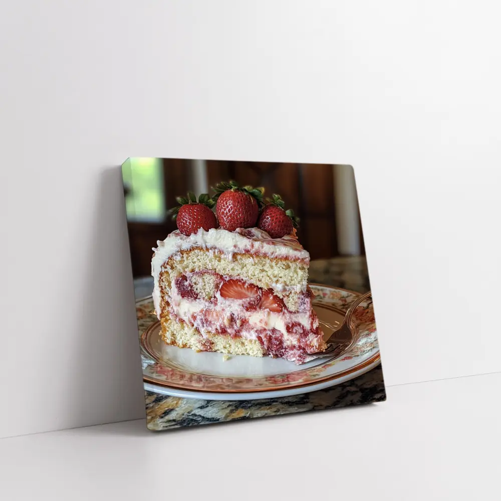 Strawberry Cream Cake Slice Floral Plate – Wall Art