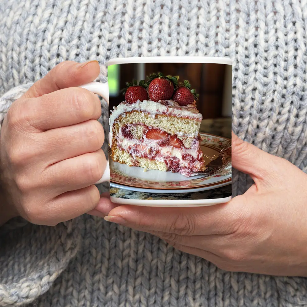Strawberry Cream Cake Slice Floral Plate – Mugs