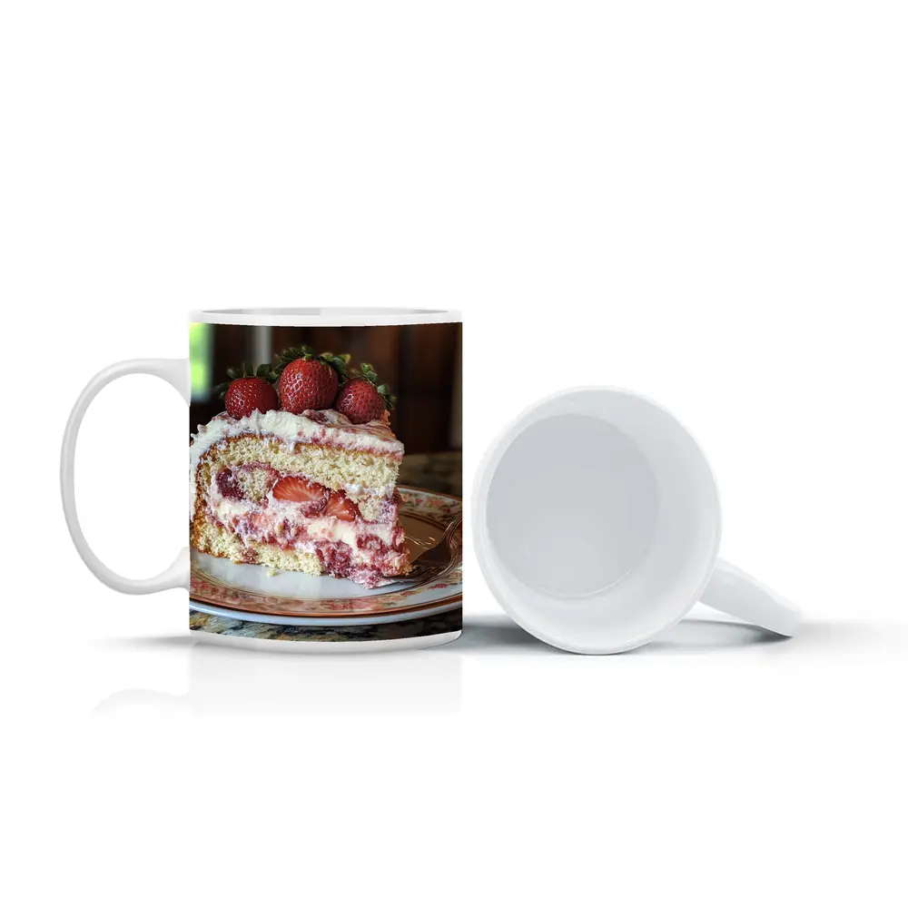 Strawberry Cream Cake Slice Floral Plate – Mugs