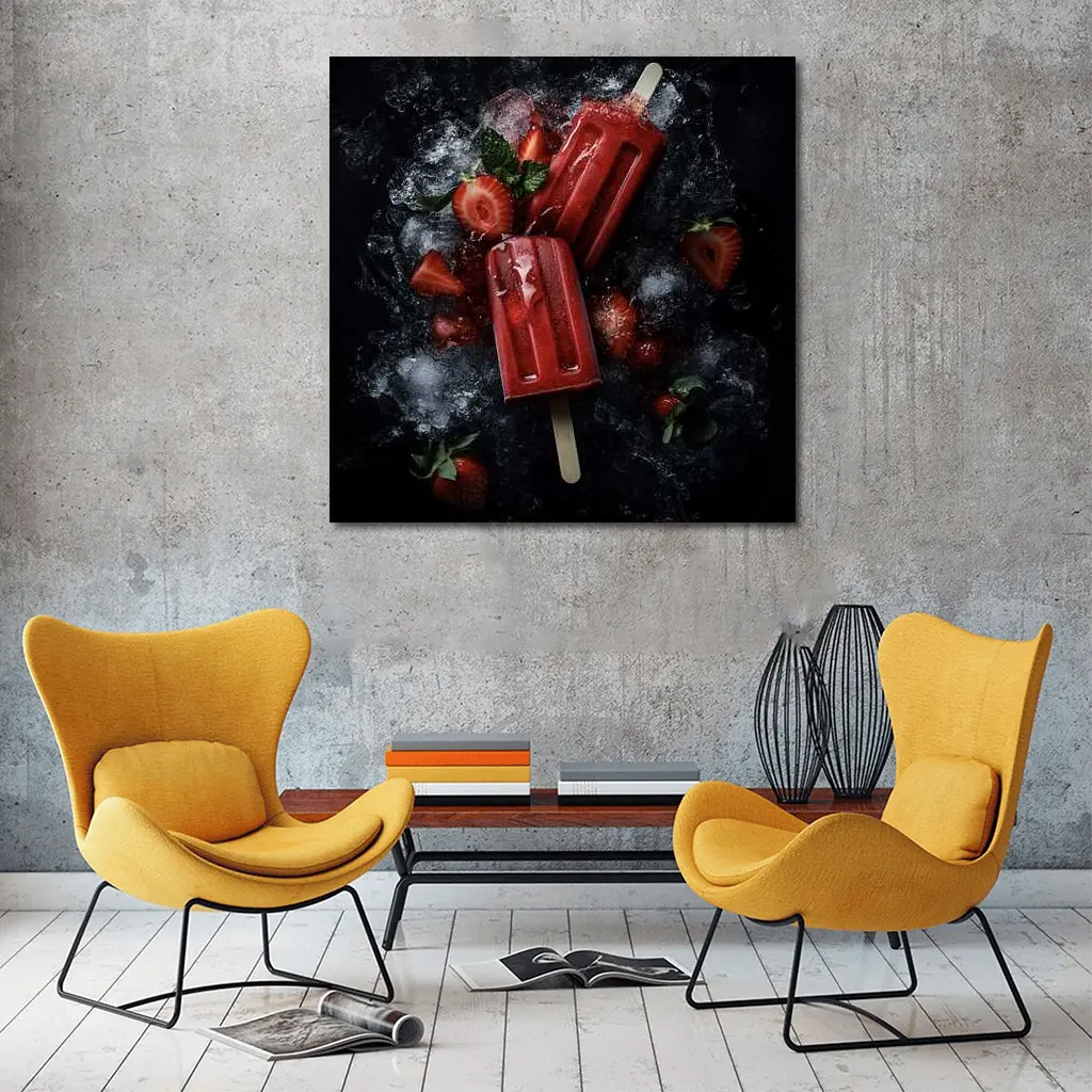 Strawberry Ice Pops Dark Moody Background – Wall Art