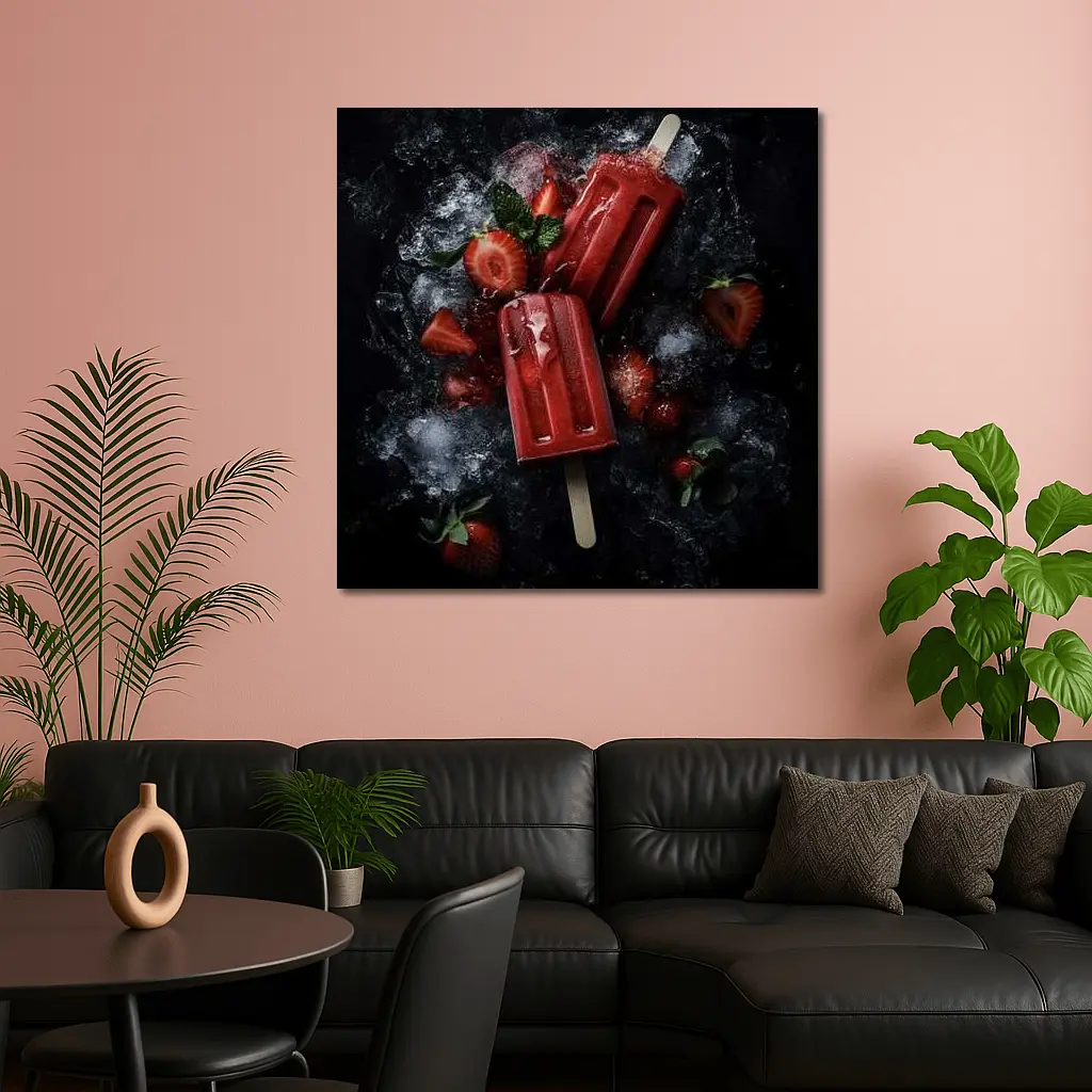 Strawberry Ice Pops Dark Moody Background – Wall Art