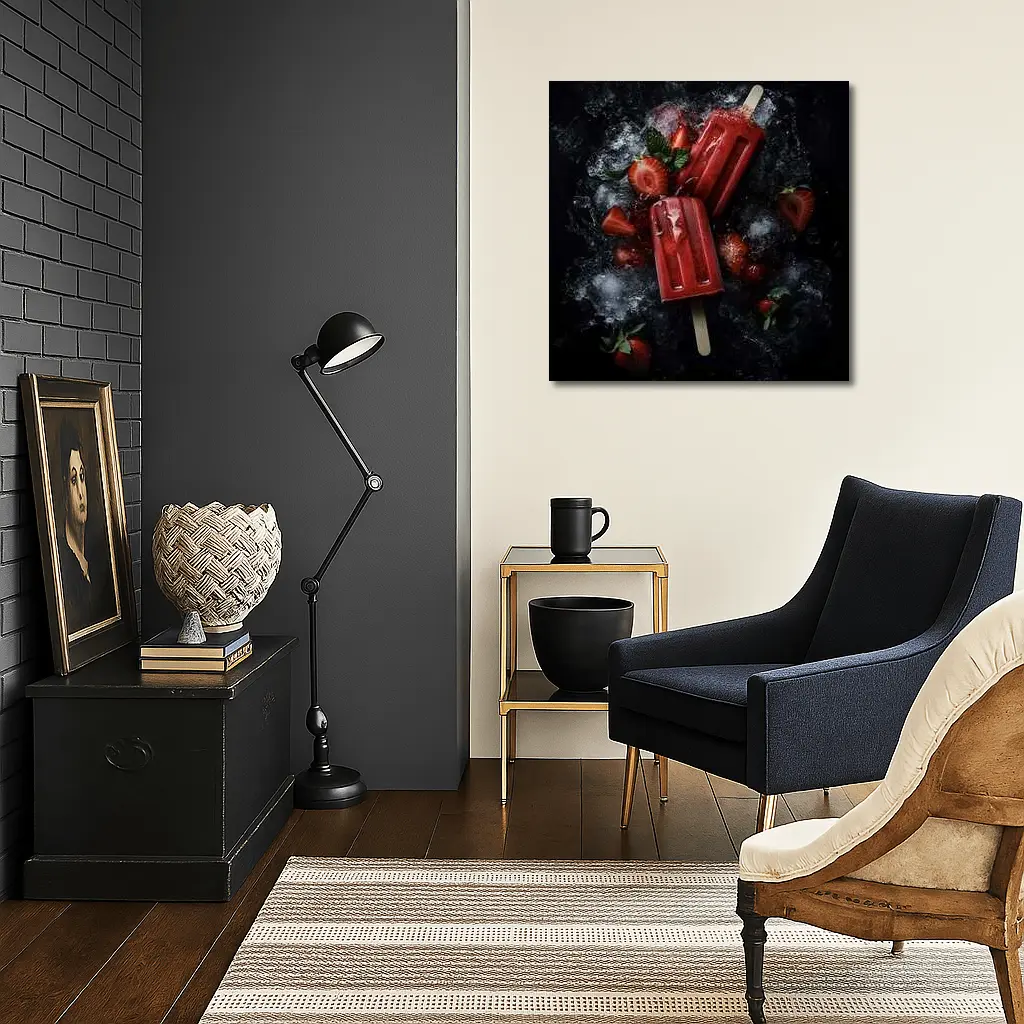Strawberry Ice Pops Dark Moody Background – Wall Art