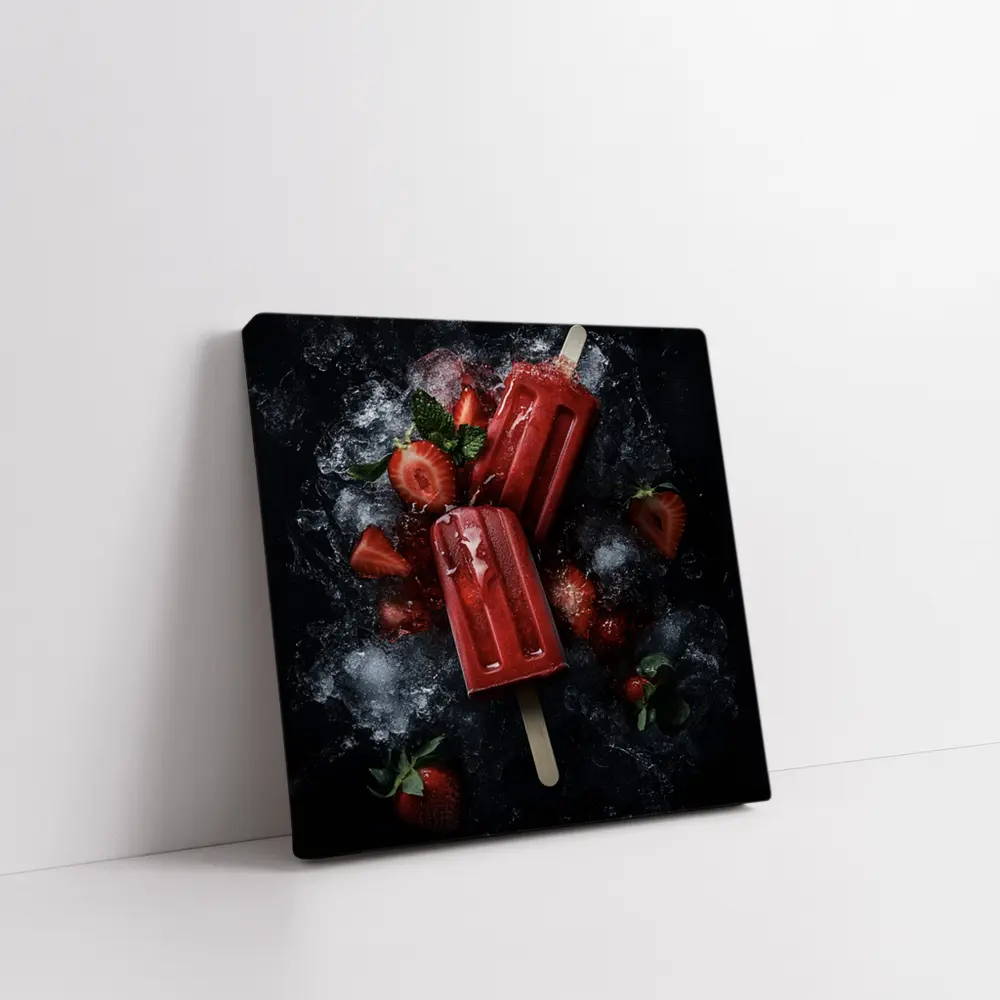 Strawberry Ice Pops Dark Moody Background – Wall Art