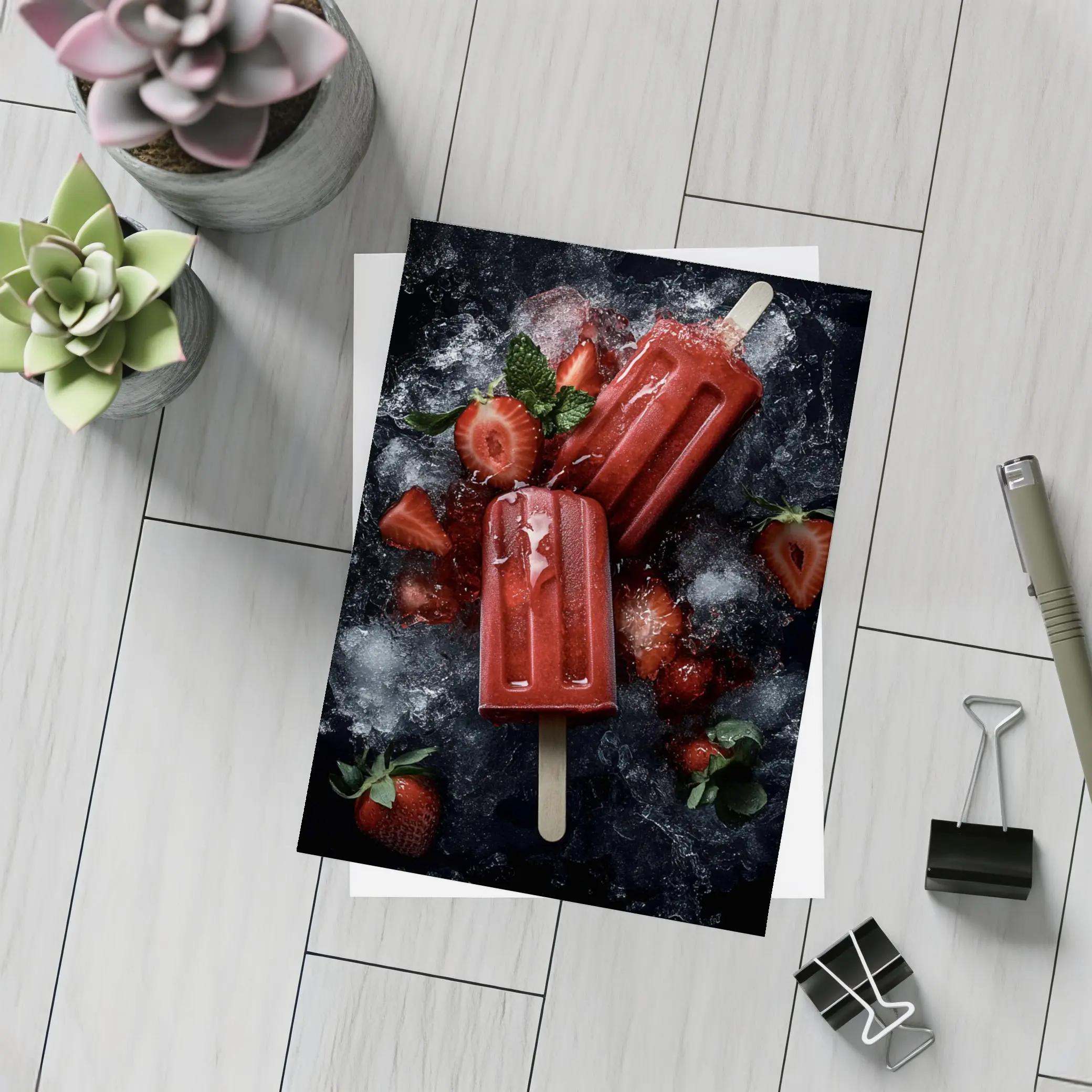Strawberry Ice Pops Dark Moody Background – Postcards