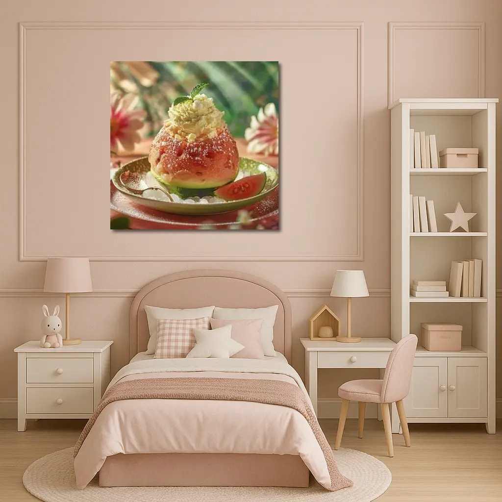 Guava Sorbet Dessert Tropical Floral Background – Wall Art