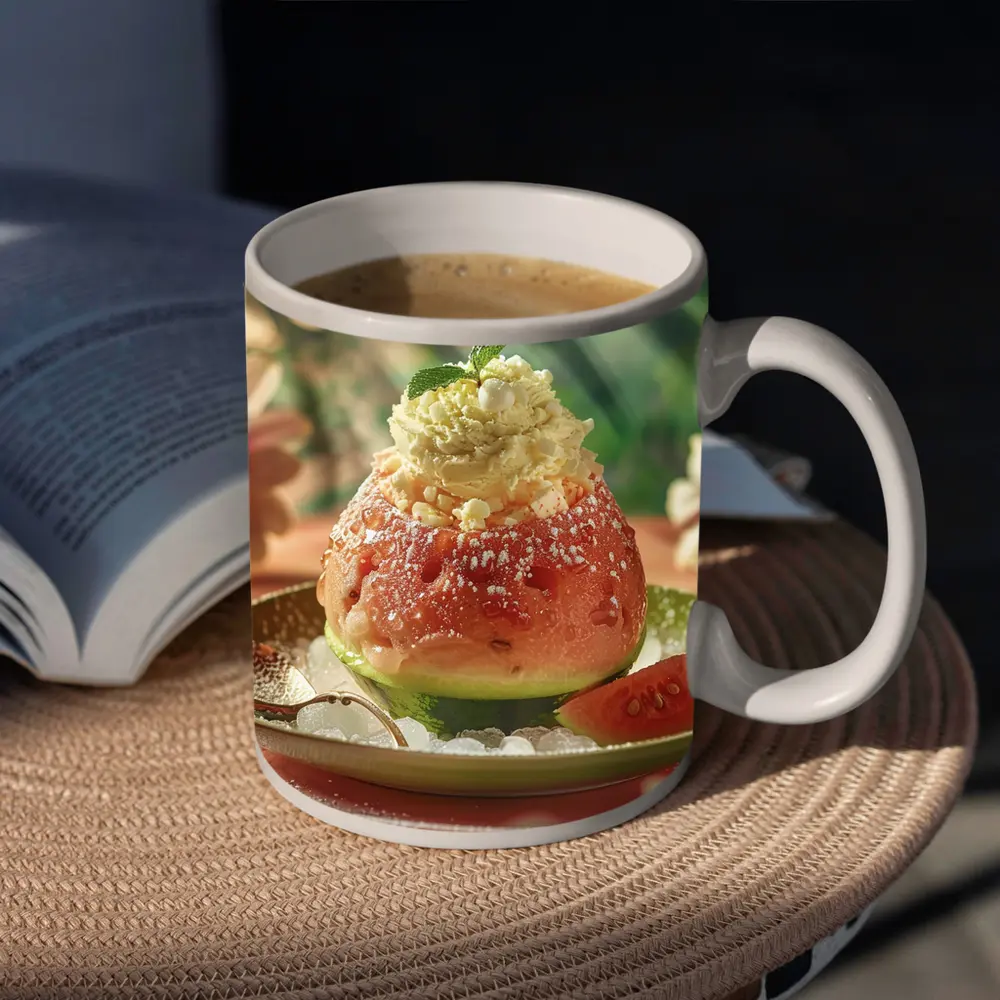 Guava Sorbet Dessert Tropical Floral Background – Mugs