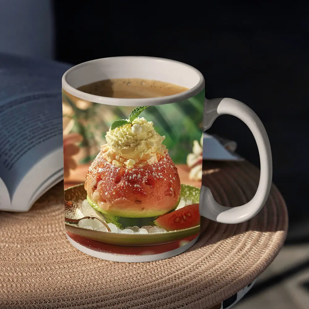 Guava Sorbet Dessert Tropical Floral Background – Mugs