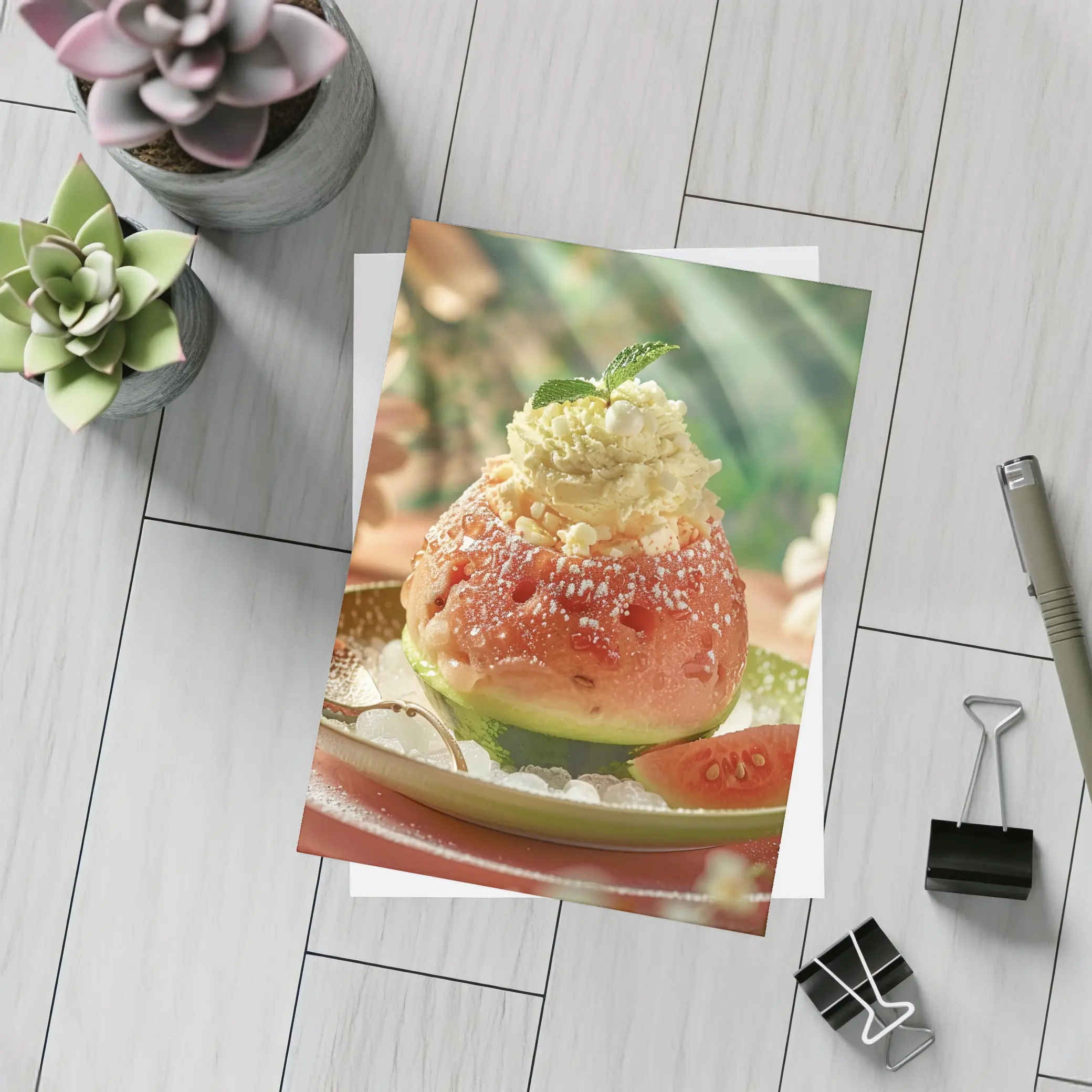 Guava Sorbet Dessert Tropical Floral Background – Postcards