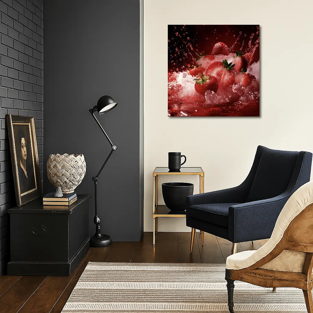 Fresh Strawberries Splashing in Red Juice – Wall Art