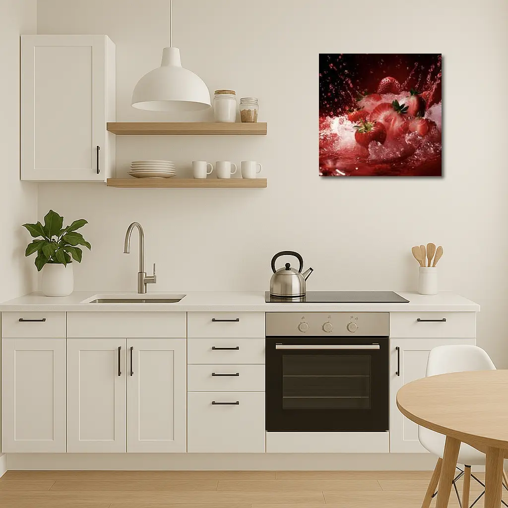Fresh Strawberries Splashing in Red Juice – Wall Art