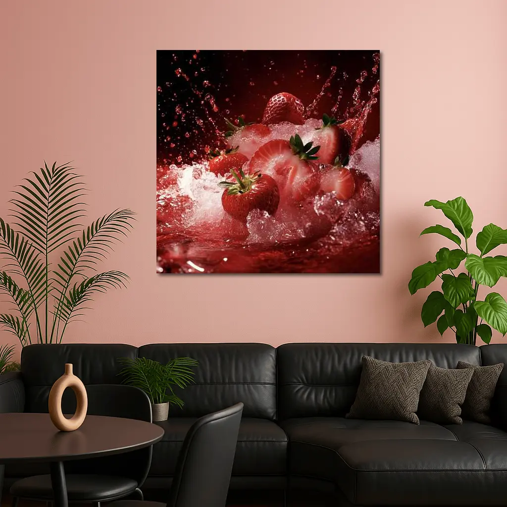 Fresh Strawberries Splashing in Red Juice – Wall Art