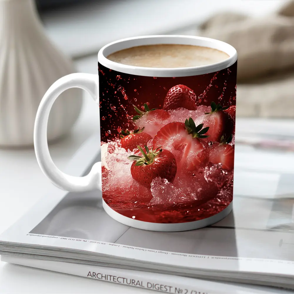 Fresh Strawberries Splashing in Red Juice – Mugs