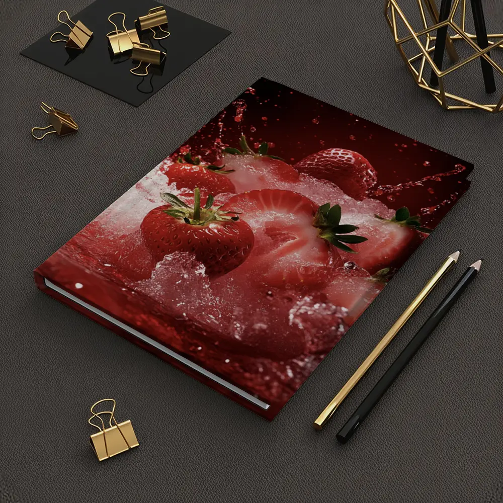 Fresh Strawberries Splashing in Red Juice – Notebooks
