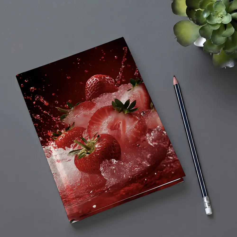 Fresh Strawberries Splashing in Red Juice – Notebooks