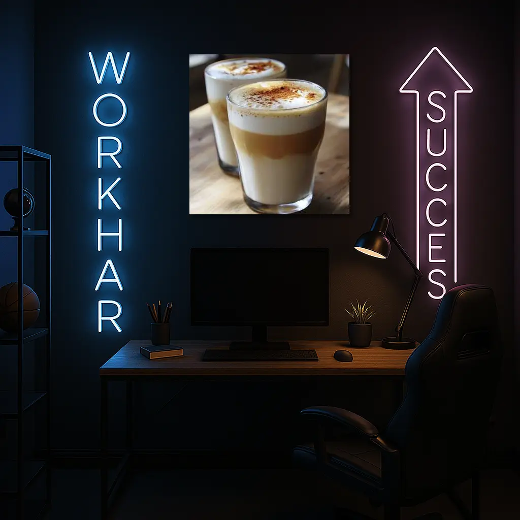 Layered Latte Coffee Glasses On Wood Table – Wall Art