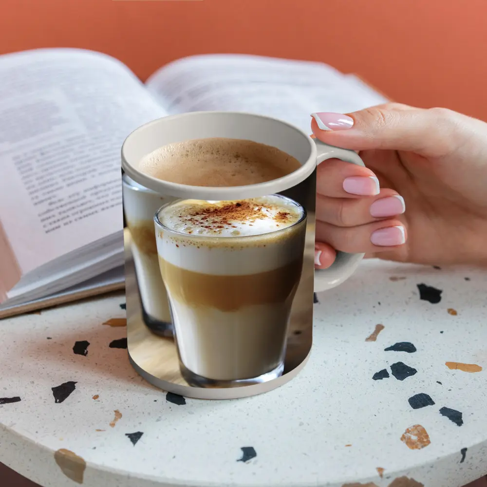 Layered Latte Coffee Glasses On Wood Table – Mugs