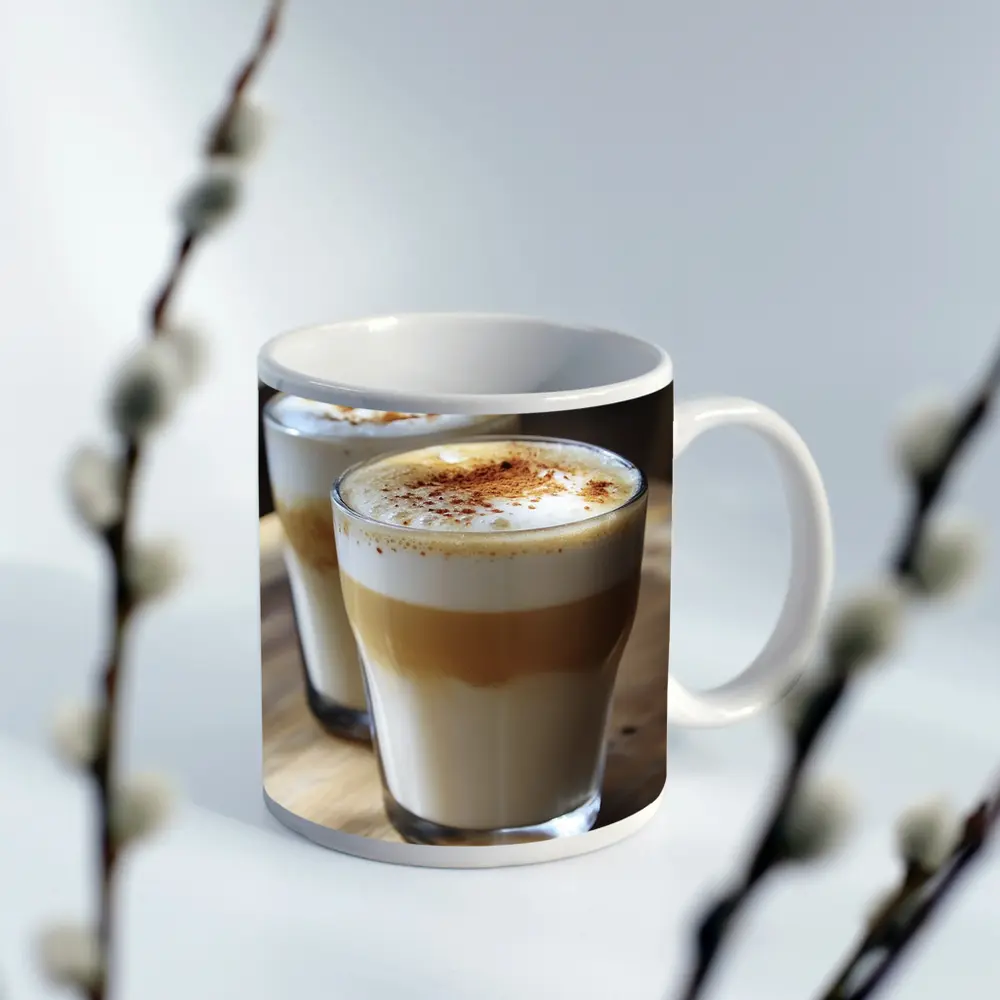 Layered Latte Coffee Glasses On Wood Table – Mugs